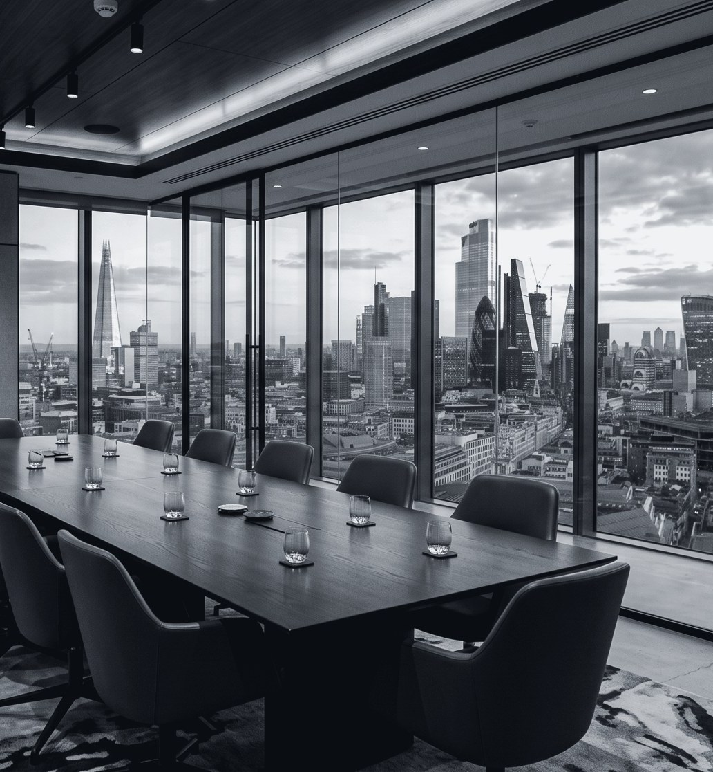 Boardroom with a panoramic city skyline